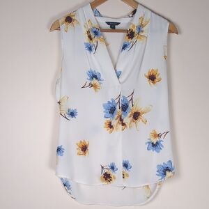 RW&CO. Gold and Blue Wrap Blouse with Mandarin Collar